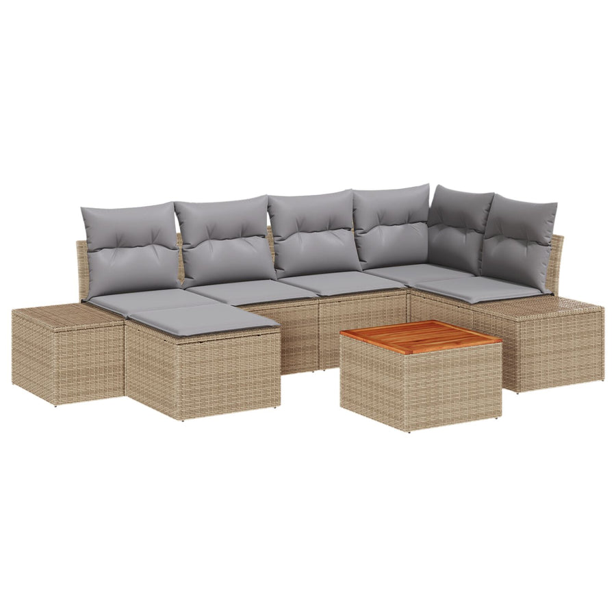 7-Delige Tuin Sofa Set Met Kussens Beige Poly Rattan Acacia