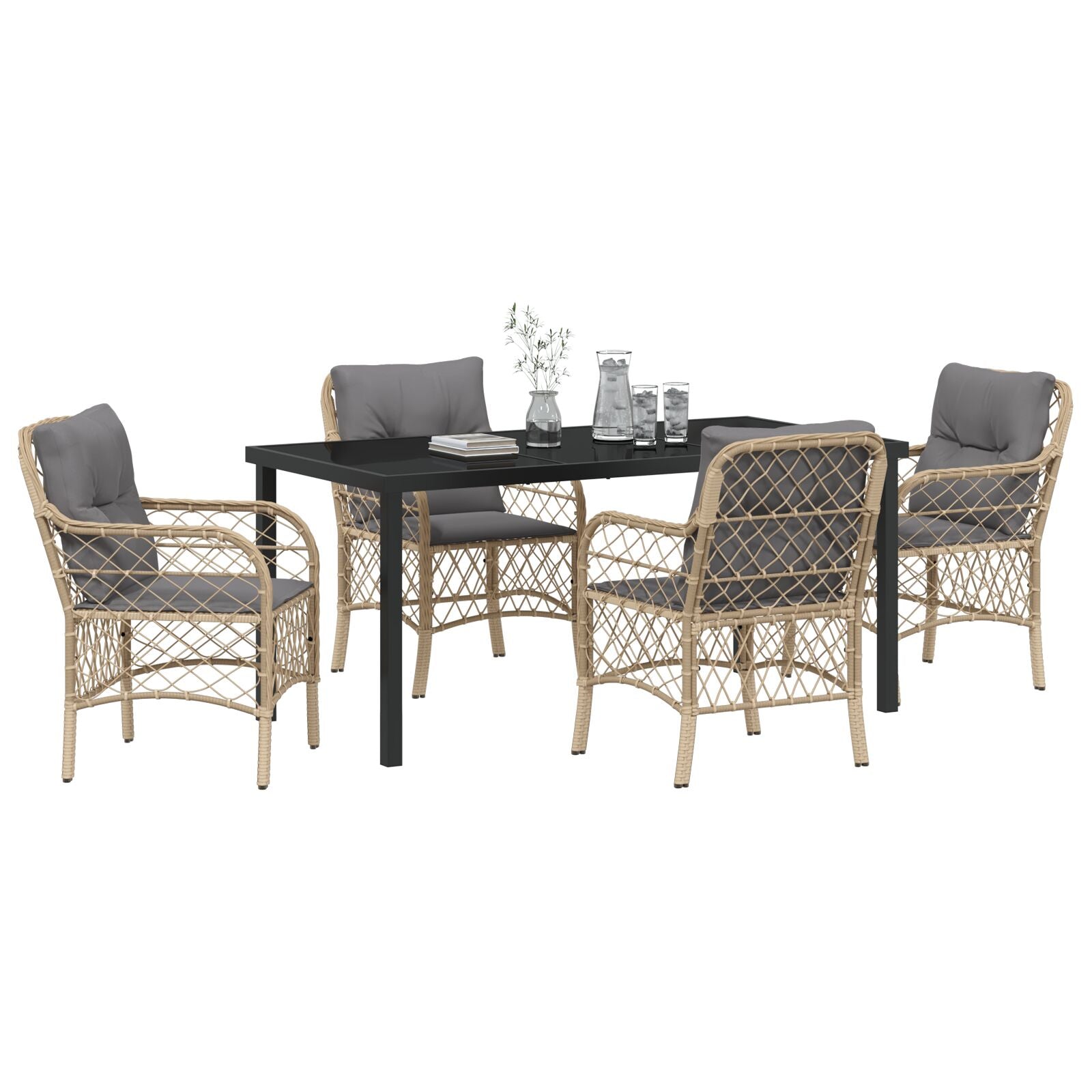 5-Delige Tuinset Met Kussens Beige Poly Rattan
