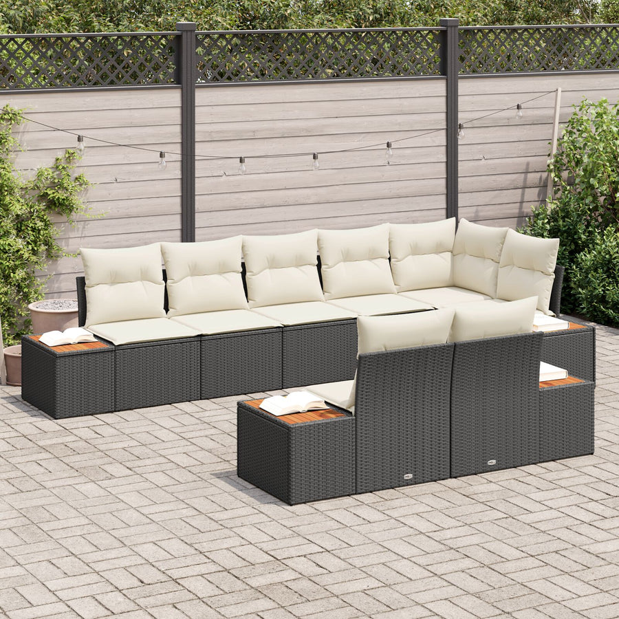 8-Delige Tuinsofa Set Met Kussens Zwart Poly Rattan Acacia