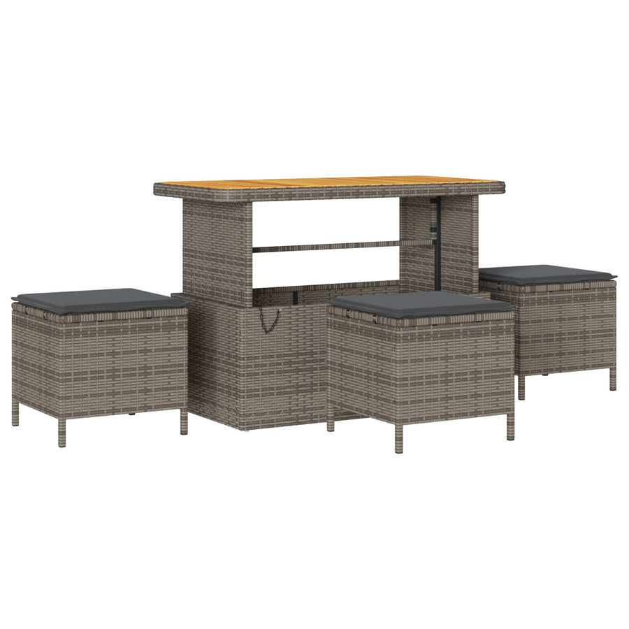4-Delige Tuin Eetset Met Kussens Poly Rattan Acacia 110 cm Grijs 3 krukken