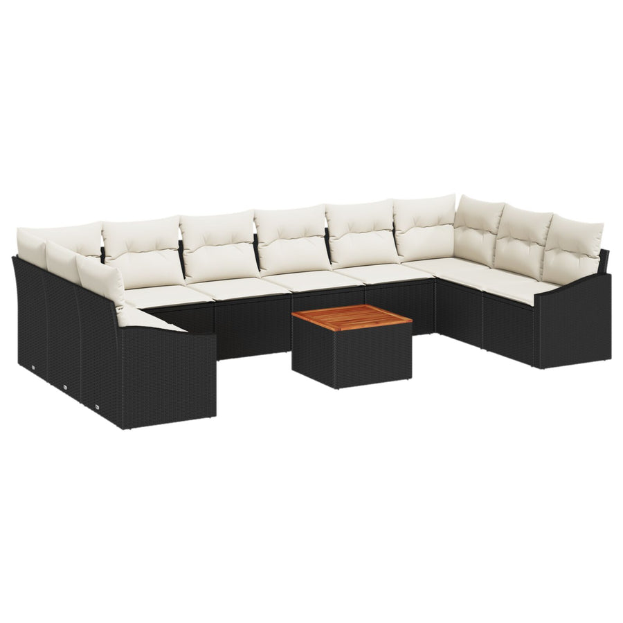 11-Delige Tuin Sofa Set Met Kussens Zwart Poly Rattan Acacia