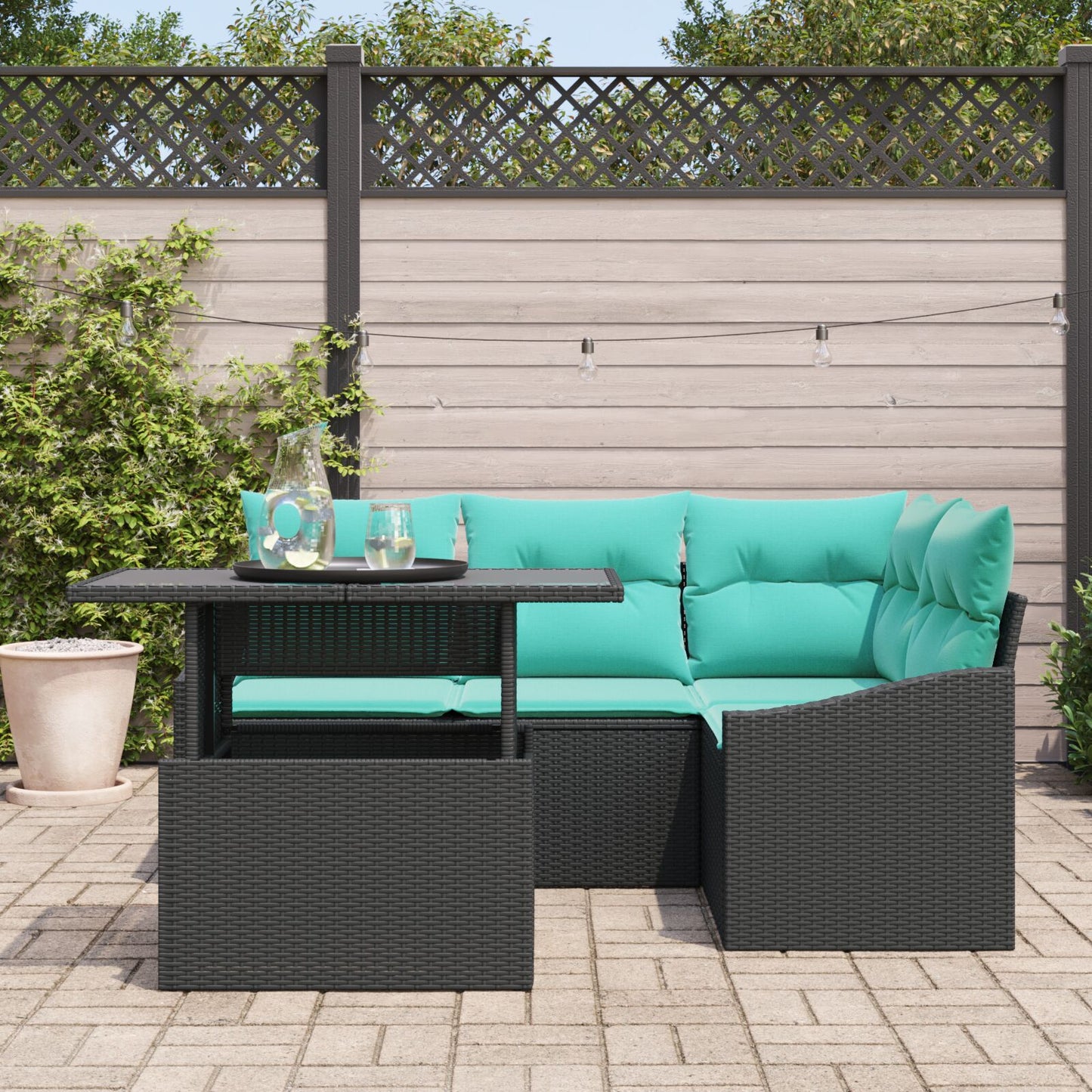 6 Delige Tuin Sofa Set Met Kussens Zwart Poly Rattan