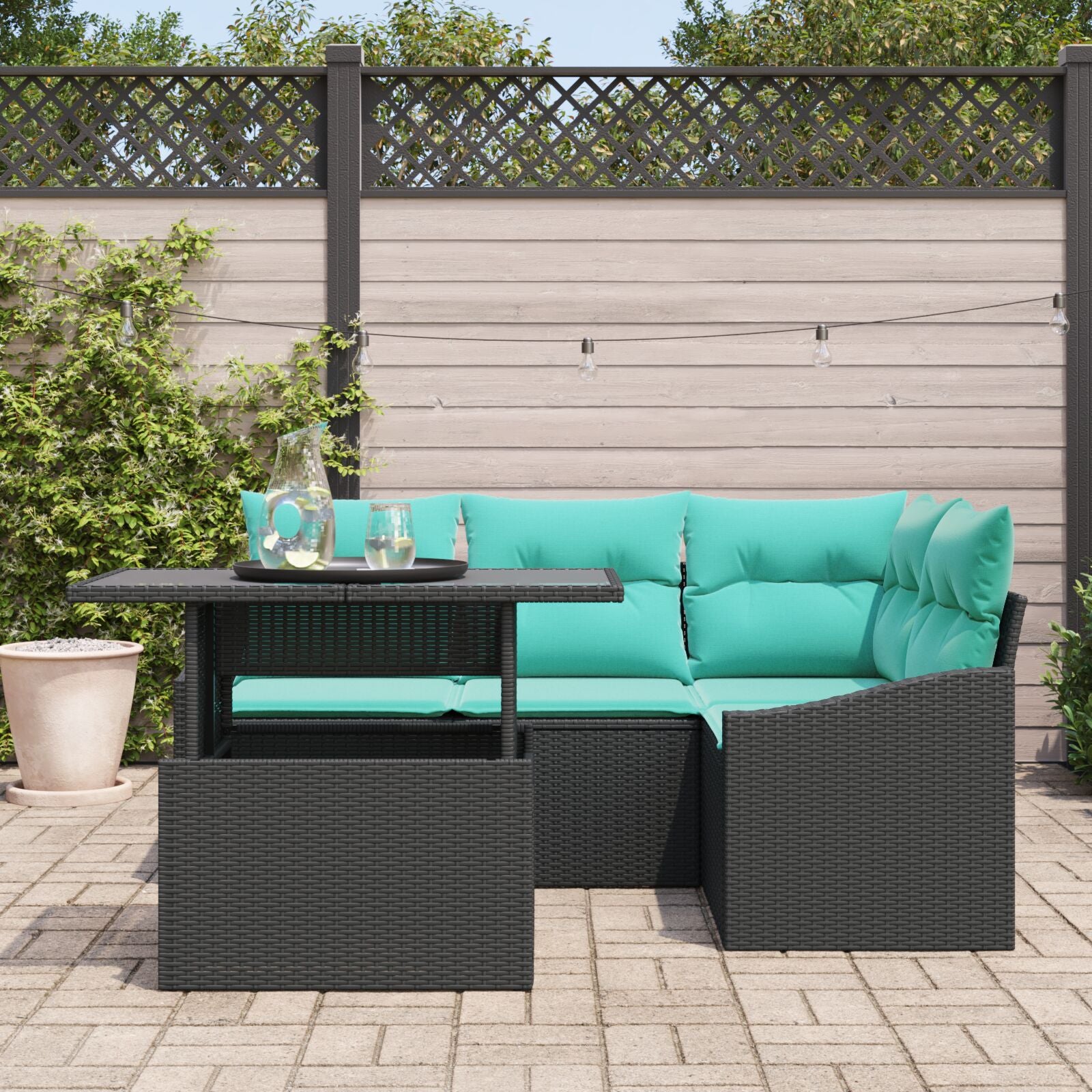 6 Delige Tuin Sofa Set Met Kussens Zwart Poly Rattan