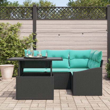 6 Delige Tuin Sofa Set Met Kussens Zwart Poly Rattan