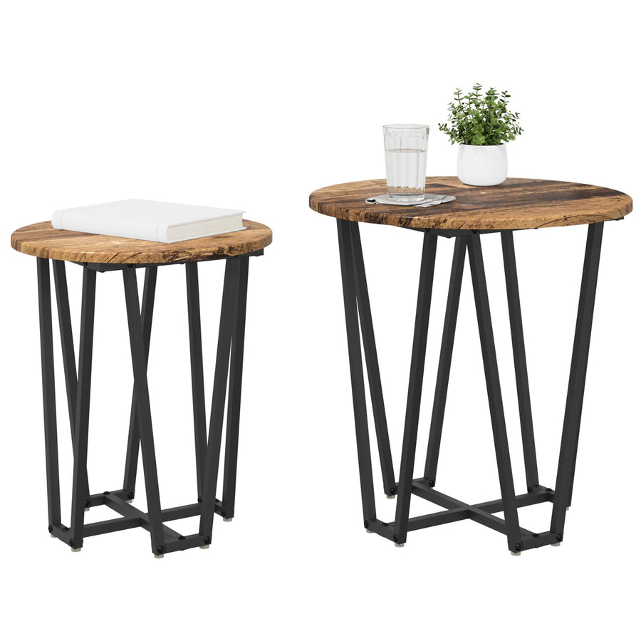 Bijzettafel 2 Stuks Geengineerd Hout En Metaal Oud hout