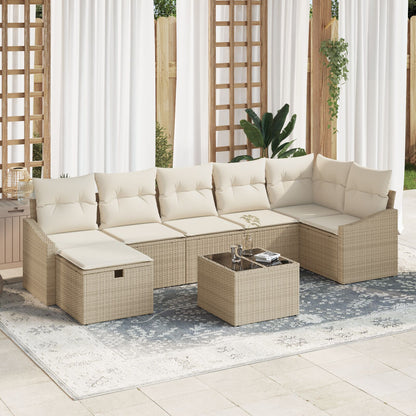 8-Delige Tuinbankset Met Kussens Beige Poly Rattan Wit