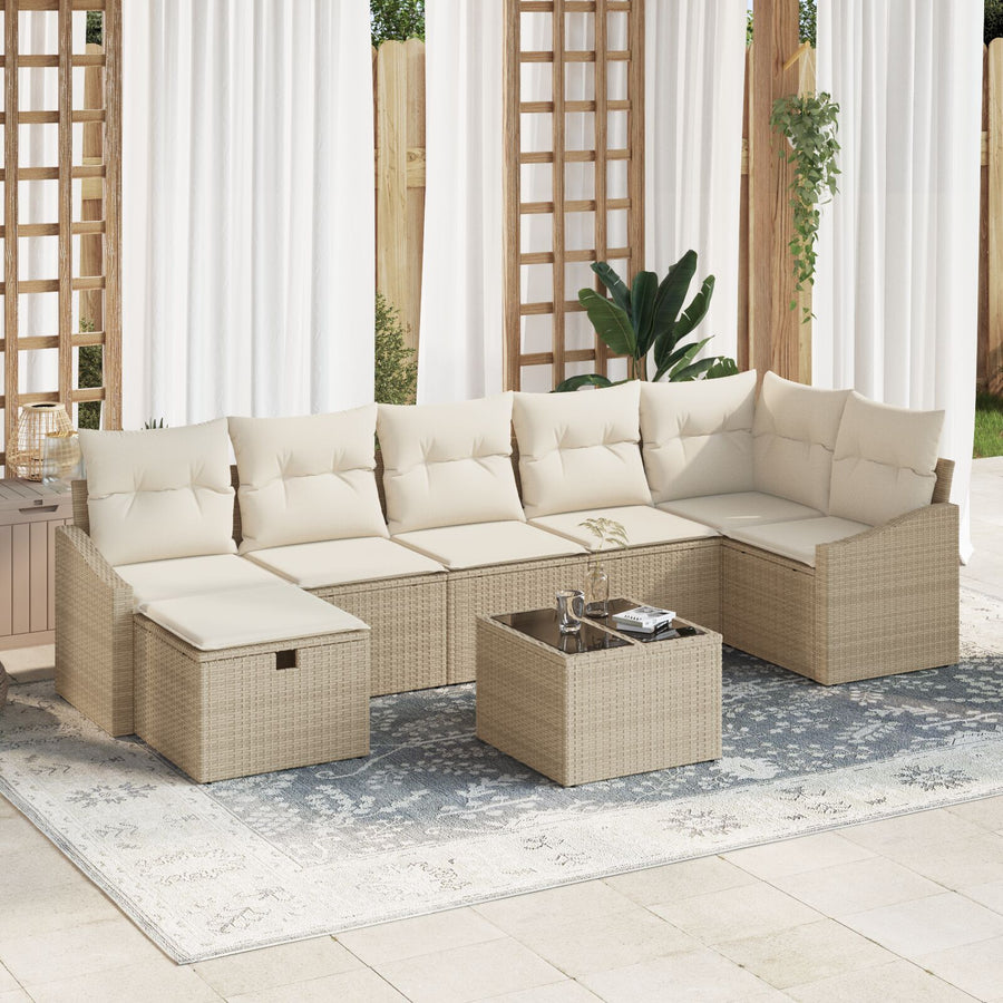 8-Delige Tuinbankset Met Kussens Beige Poly Rattan Wit