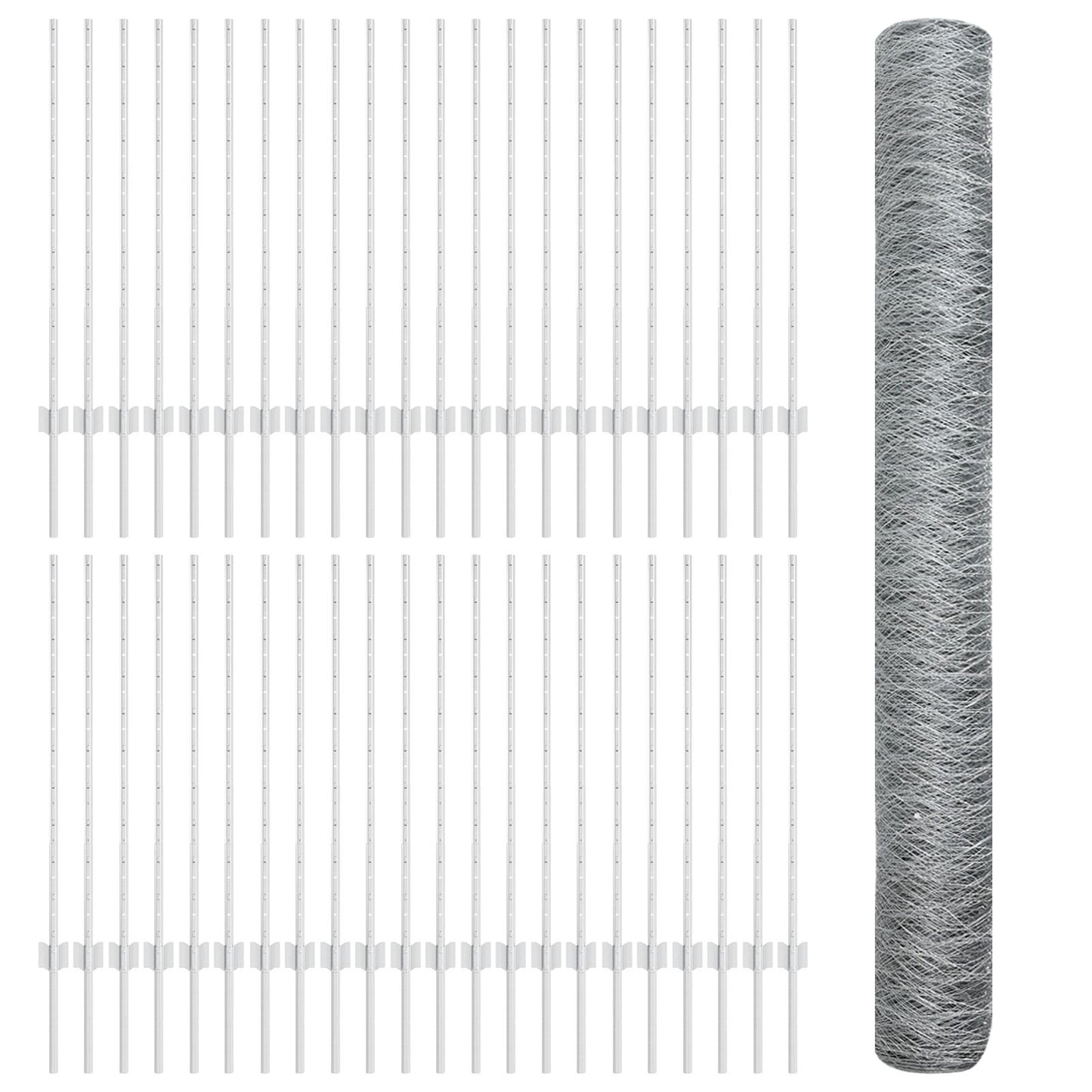 Hekpalen 22 Stuks U-Channel 100 Cm Gegalvaniseerd Staal,  Zeshoekig Hek 1X100 M Gegalvaniseerd Staal