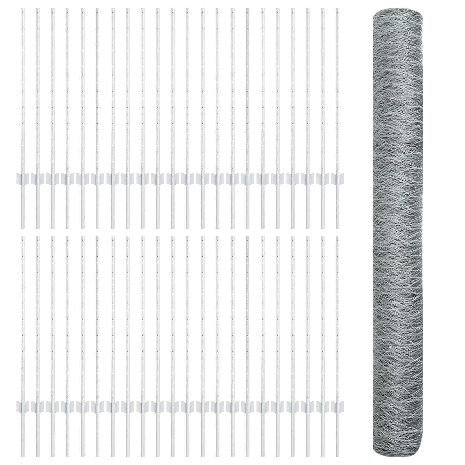 Hekpalen 22 Stuks U-Channel 100 Cm Gegalvaniseerd Staal,  Zeshoekig Hek 1X100 M Gegalvaniseerd Staal