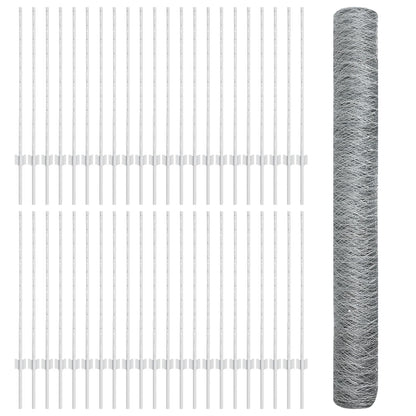 Hekpalen 22 Stuks U-Channel 100 Cm Gegalvaniseerd Staal,  Zeshoekig Hek 1X100 M Gegalvaniseerd Staal