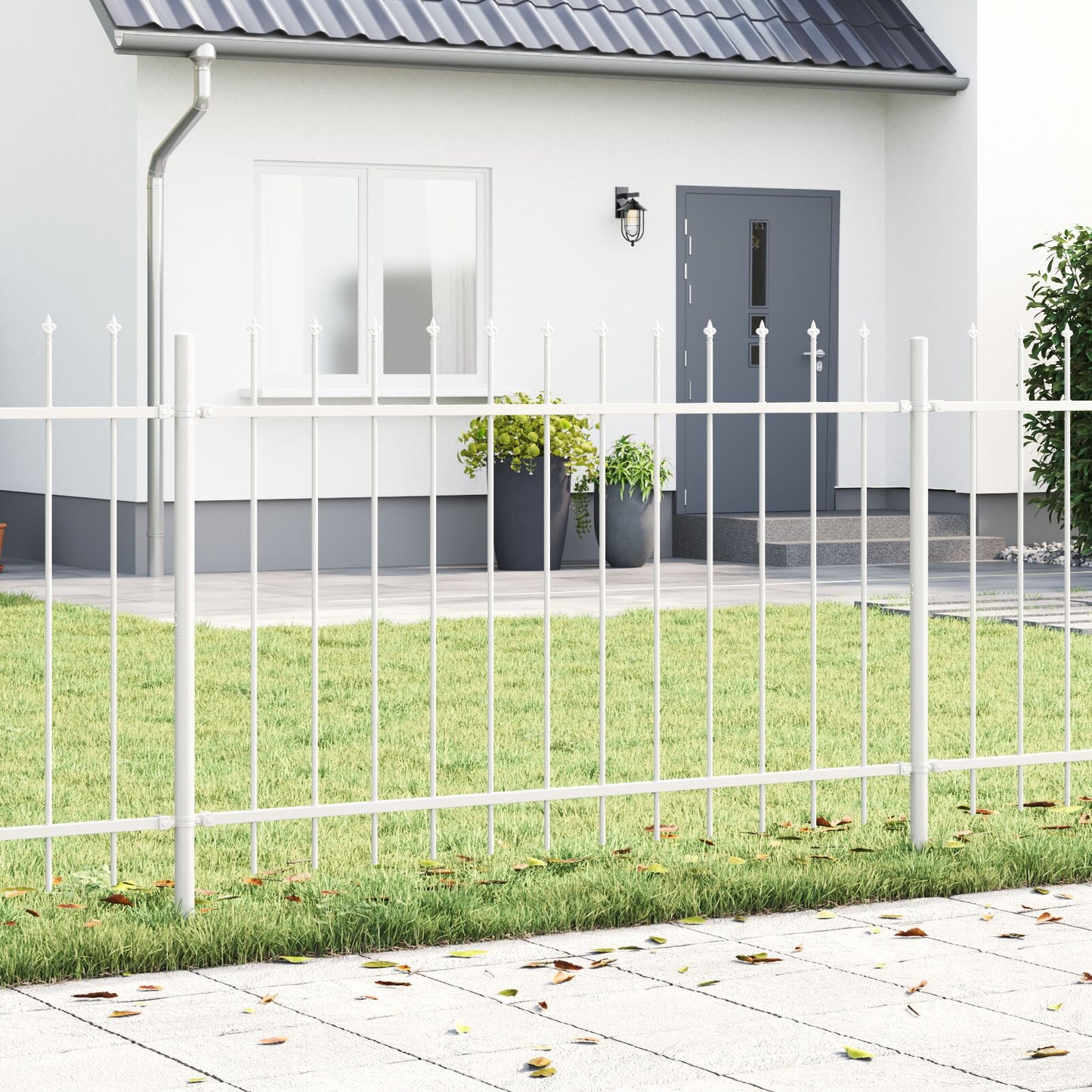 Tuinafsluiting Met Spits Top 8,5X Staal Wit 1 m 8,5 m