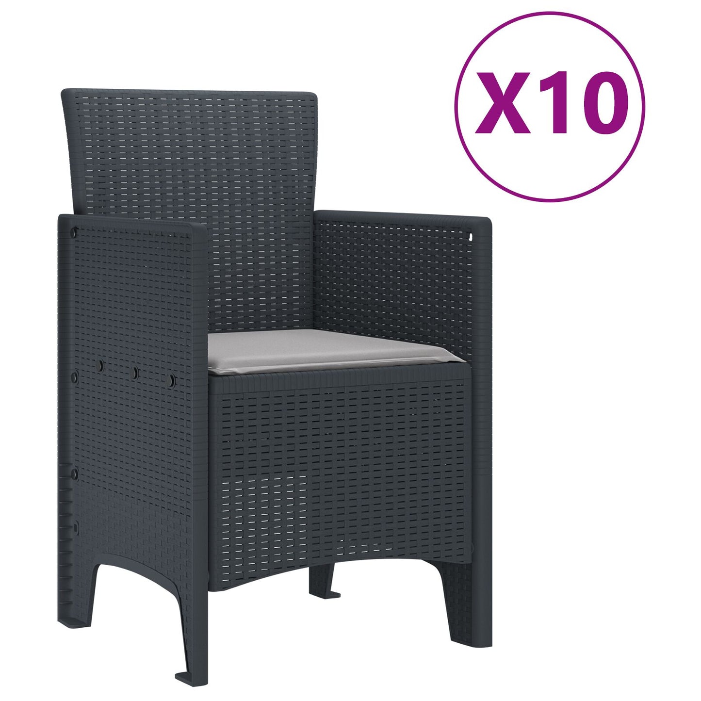 11 Delige Tuin Eetset Met Kussens Anthraciet Poly Rattan