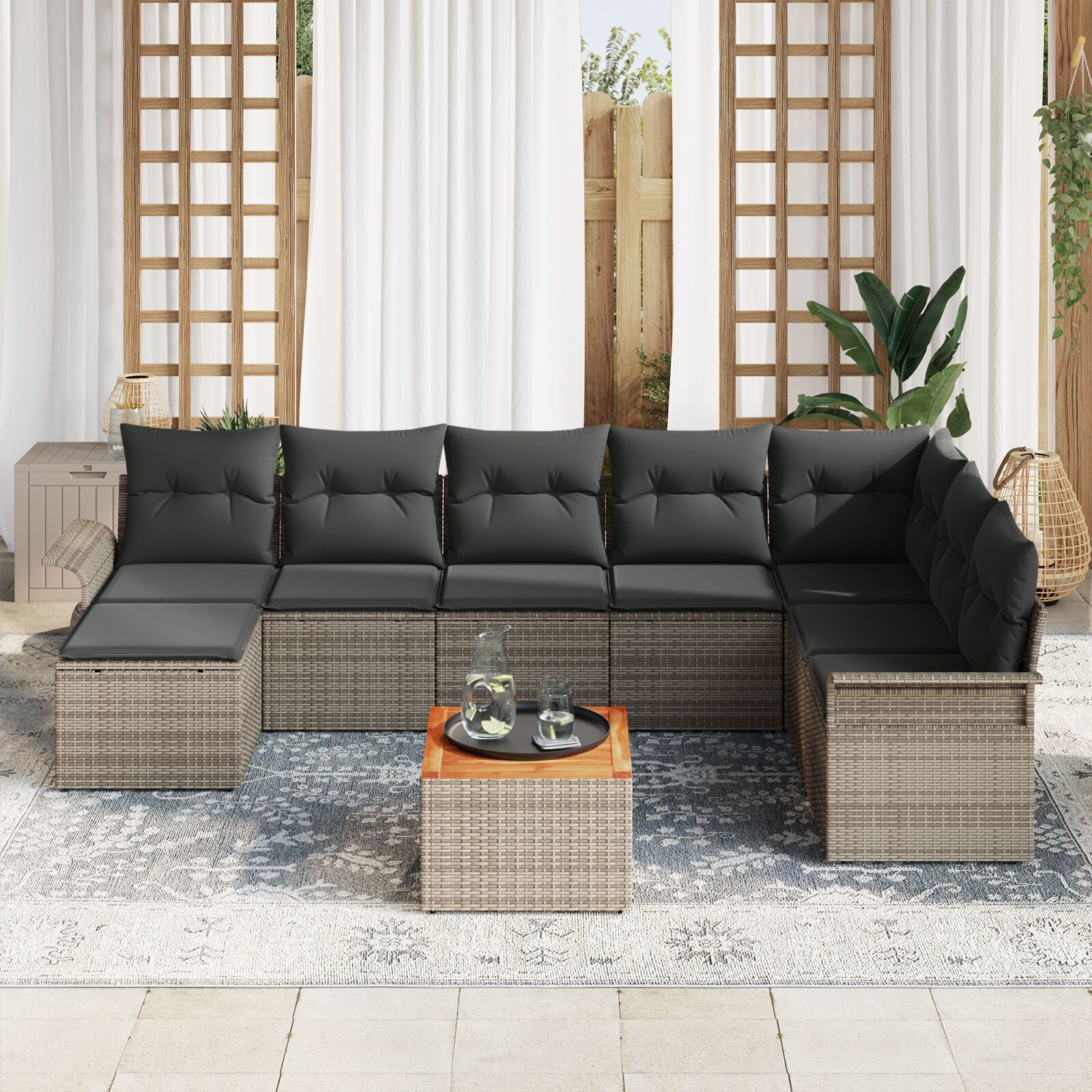 9-Delige Tuinsofa Set Met Kussens Grijs Poly Rattan Acacia