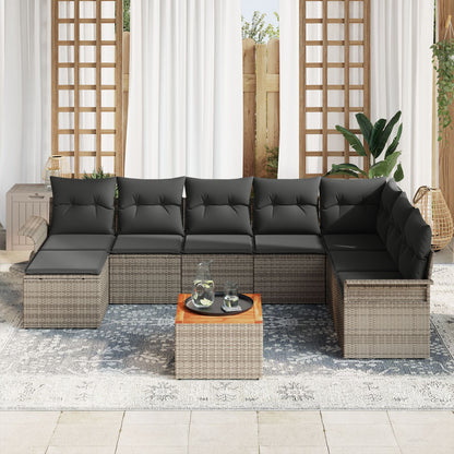 9-Delige Tuinsofa Set Met Kussens Grijs Poly Rattan Acacia