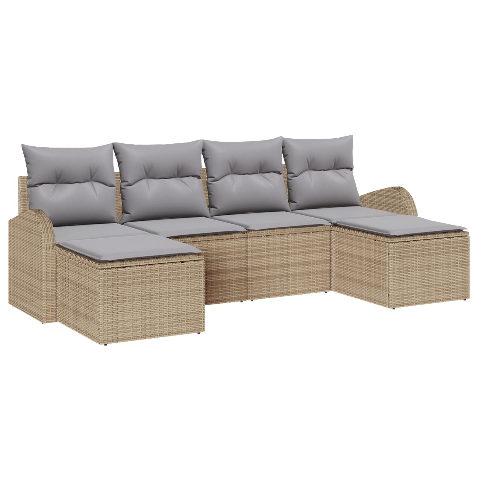 6 Delige Tuin Sofa Set Met Kussens Beige Poly Rattan