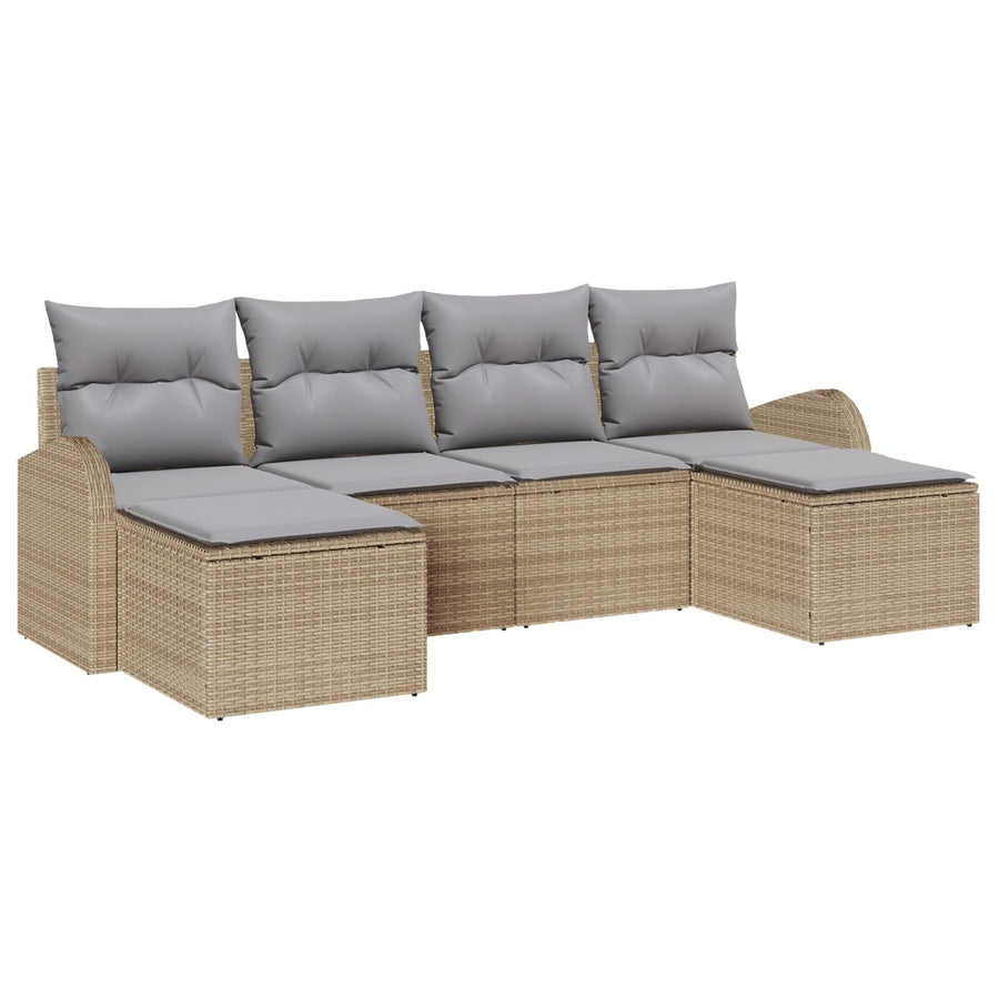 6 Delige Tuin Sofa Set Met Kussens Beige Poly Rattan