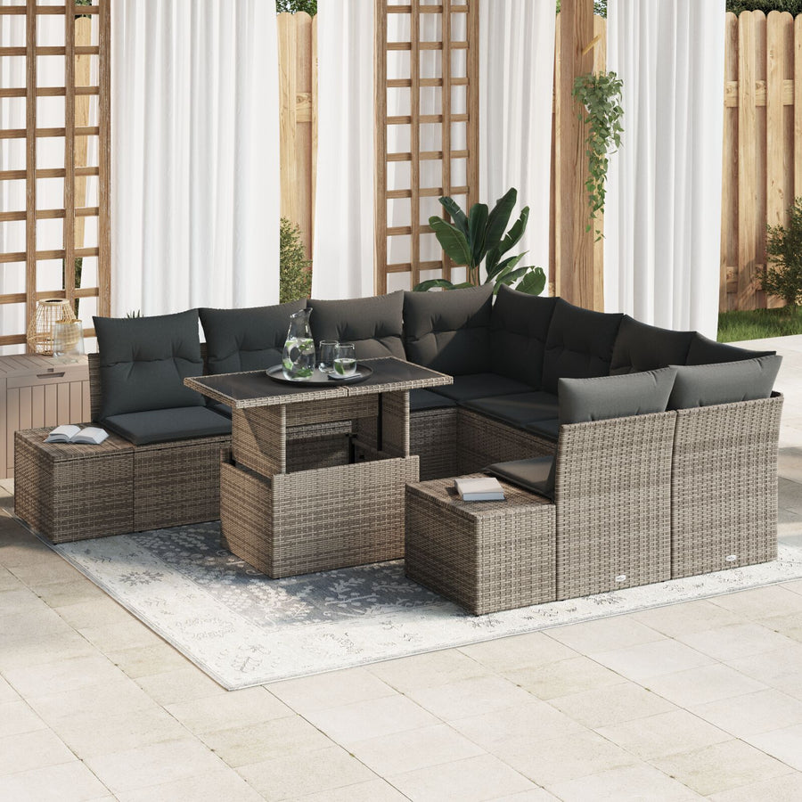 Tuinbank Set Set Van 9 Grijs, Bruin Rattan, Polyester