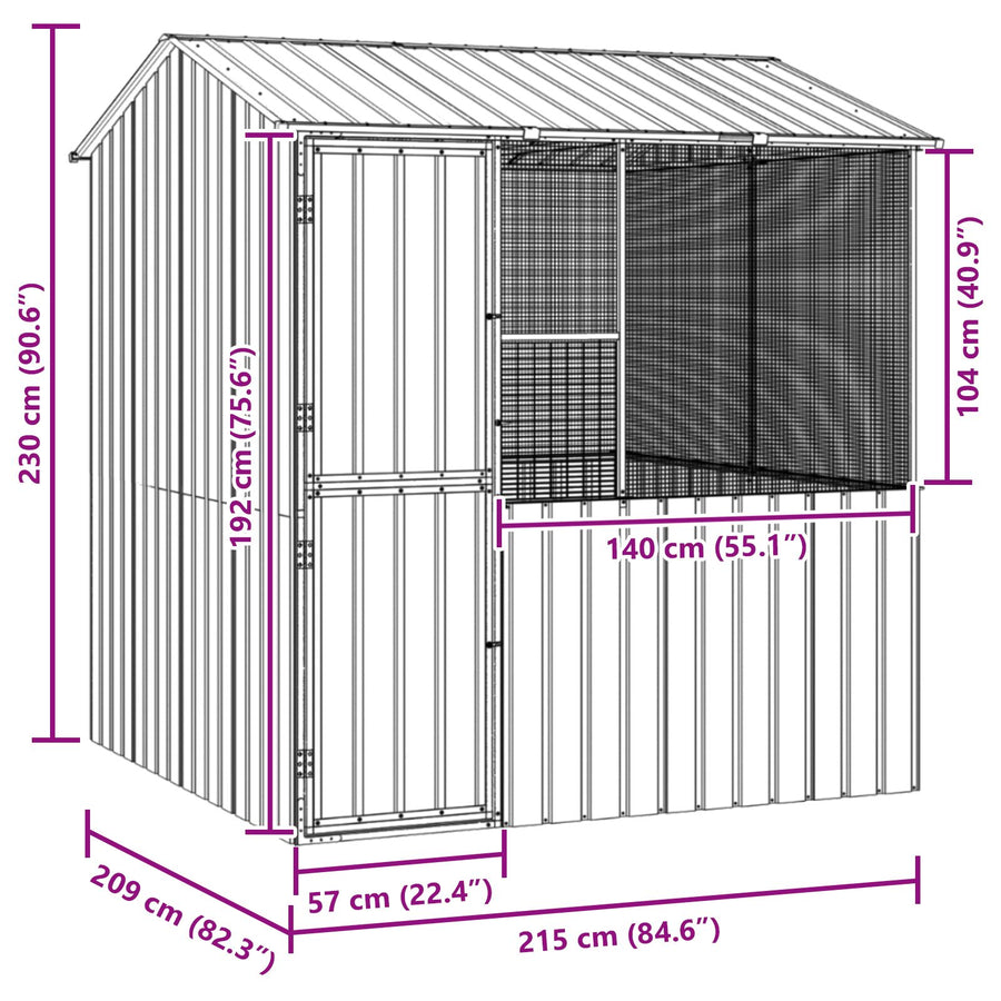 Vogelkooi Antraciet 215X78X200 Cm Ge Galvaniseerd Staal