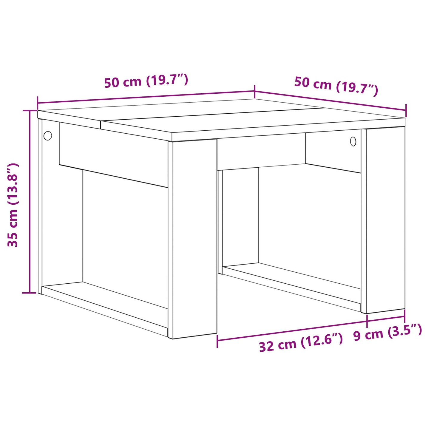 Zijtafel - , Gemaakt Van Engineered Wood 50 x 50 x 35 cm Zwarte eiken