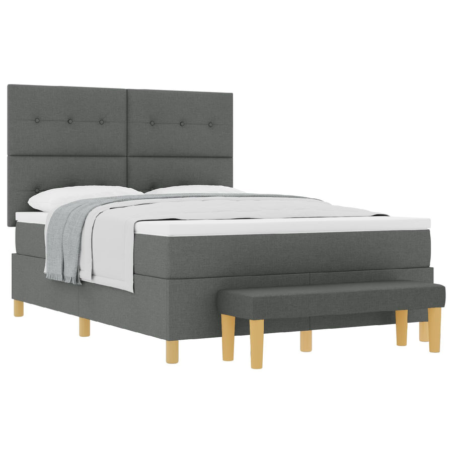 Boxspring Bed Met Matras & Bank Stof Donkergrijs 140 x 190 cm Knopen gestikt