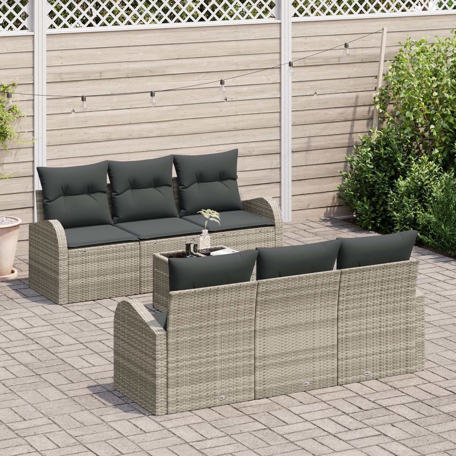 7-Delige Tuinsalonset Met Kussens Lichtgrijs Poly Rattan