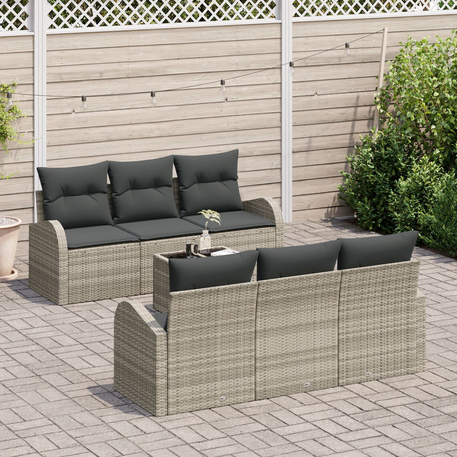 7-Delige Tuinsalonset Met Kussens Lichtgrijs Poly Rattan