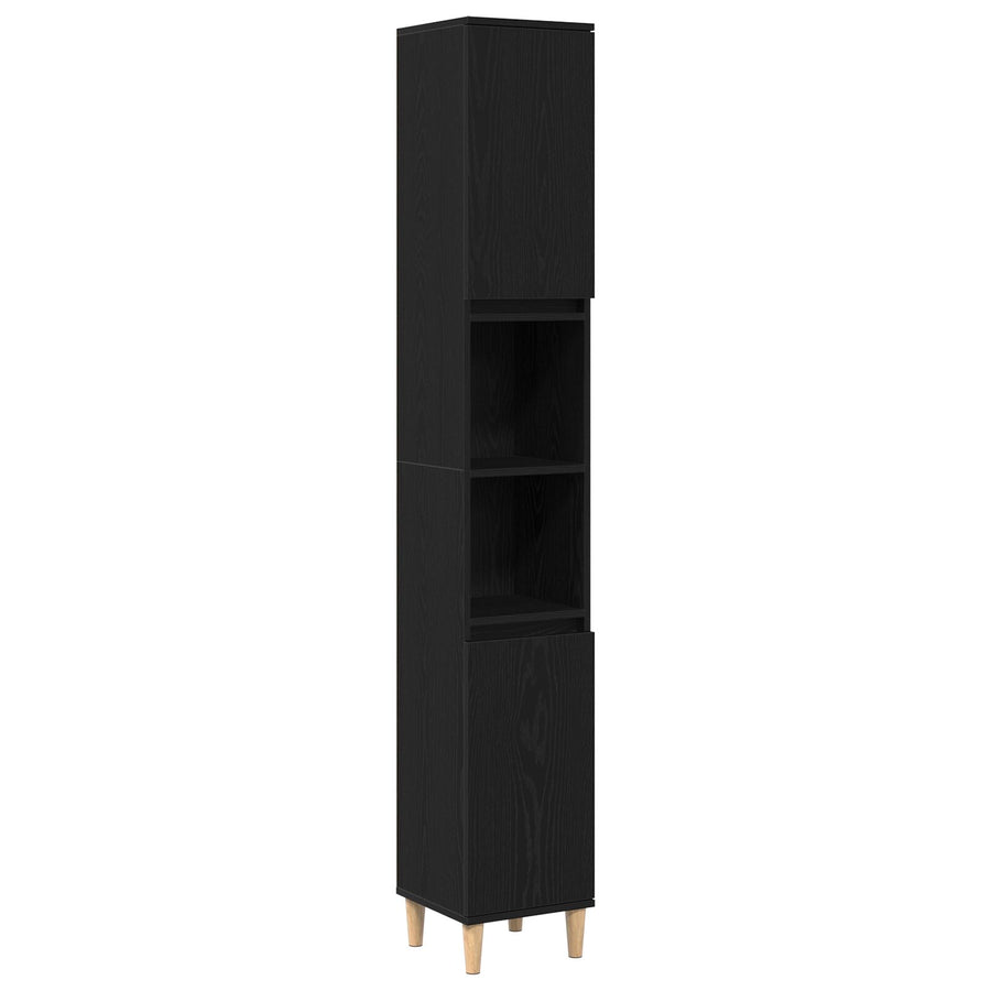 Badkamerkast Zwart Eiken 30X30X190 Cm Houtmateriaal