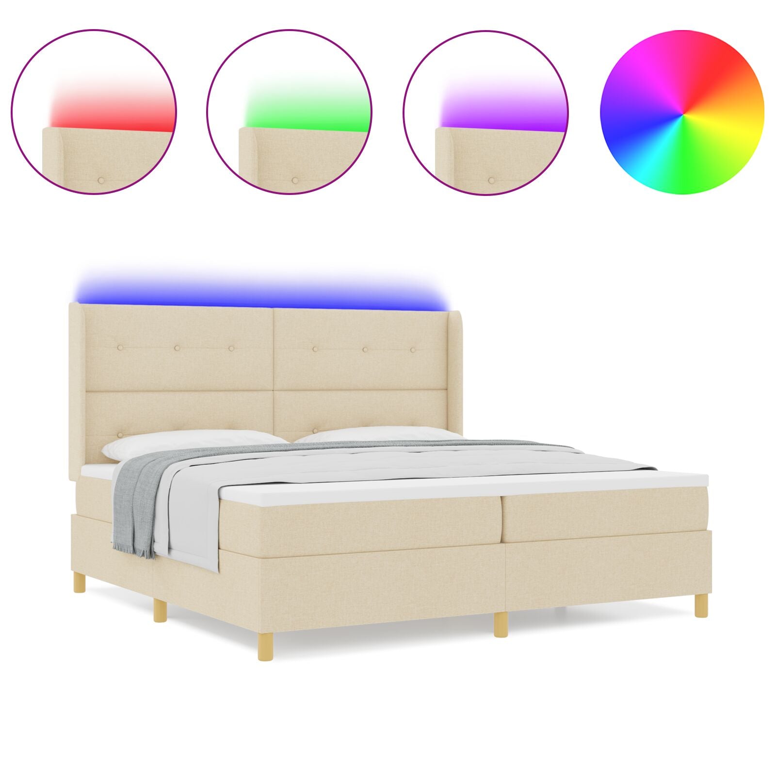 Boxspring Bed Met Matras & Led Crème 200X200 Cm Stof Blauw