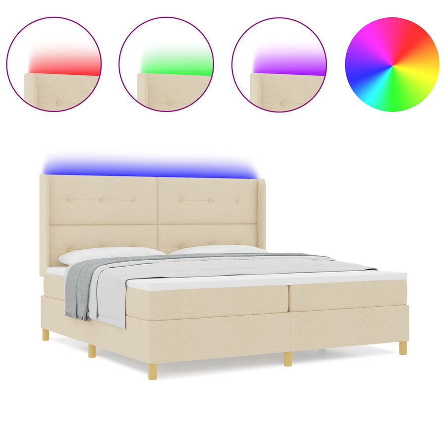 Boxspring Bed Met Matras & Led Crème 200X200 Cm Stof Blauw