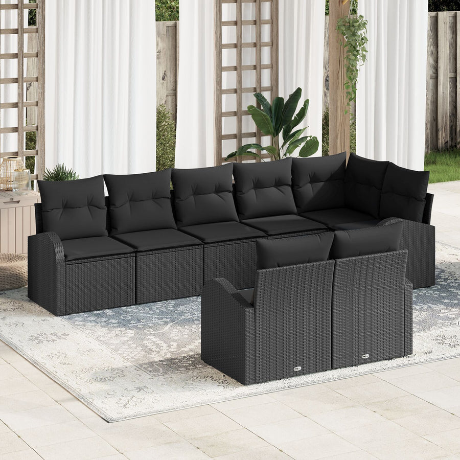 8 Delige Tuin Sofa Set Met Kussens Poly Rattan Zwart zonder tafel