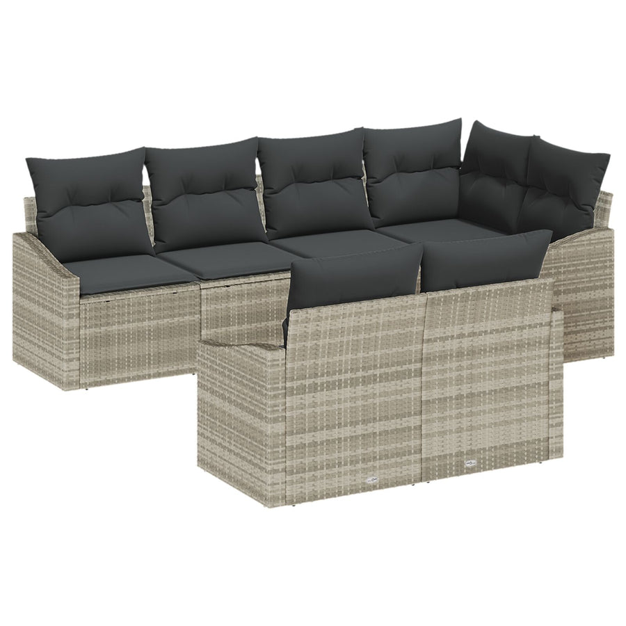 7-Delige Tuin Eetset Met Kussens Lichtgrijs Poly Rattan