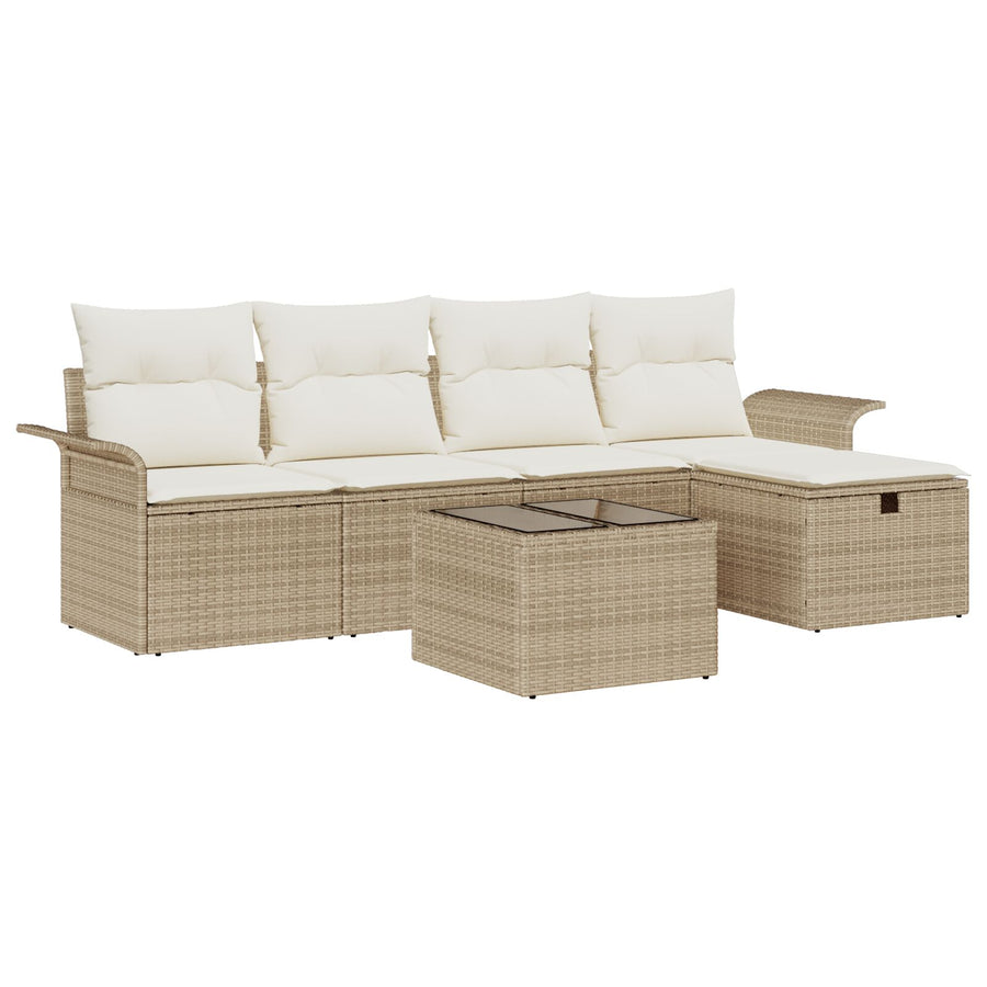 6-Delige Tuin Sofa Set Met Kussens Beige Poly Rattan