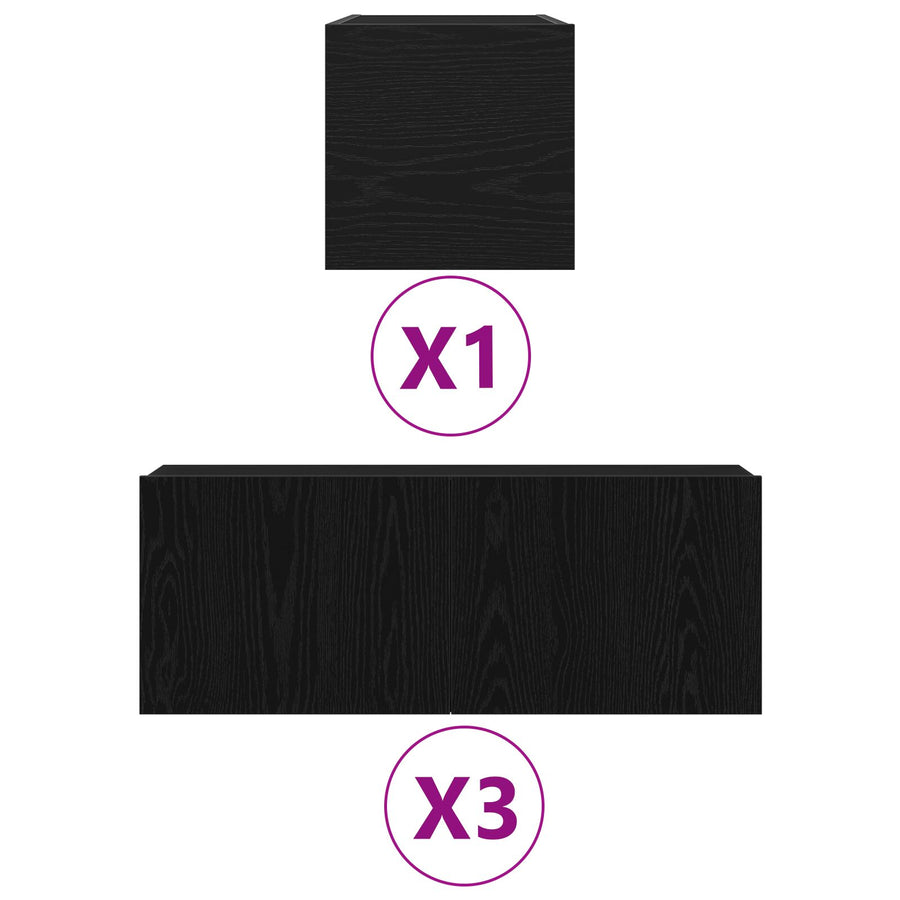 4-Delige Tv-Kastenset Zwart Eiken Engineered Hout