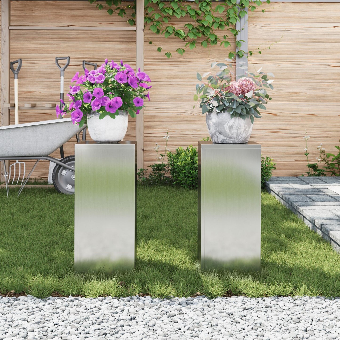 Buiten Plantenstandaarden Pilaar 2 Stuks 24X24X55 Cm Gegalvaniseerd staal 2x (55 cm)