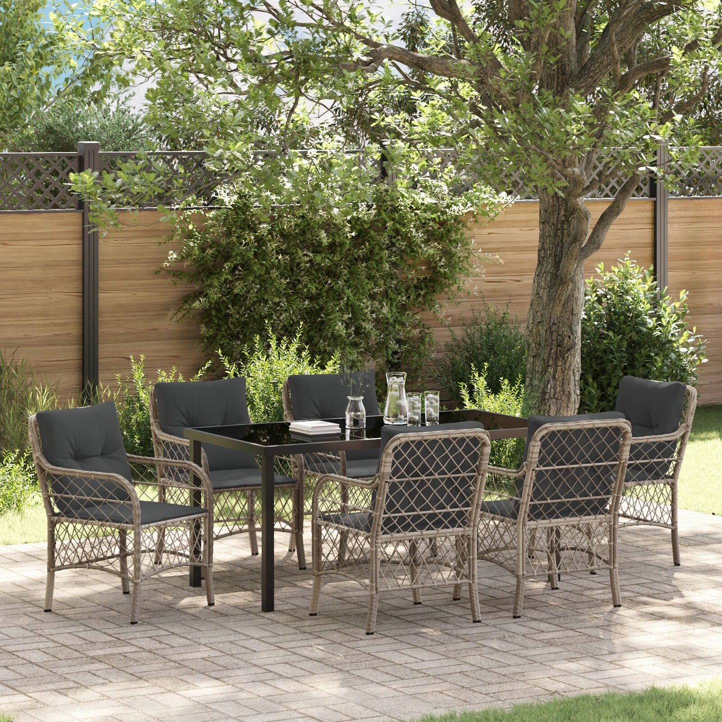 7-Delig Tuin Eettafelset Met Kussens Lichtgrijs Poly Rattan