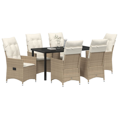 7-Delige Tuinset Met Kussens, Beige Poly Rattan