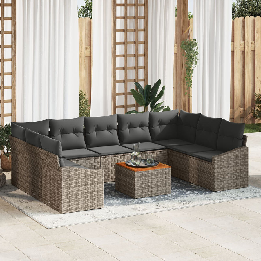 10 Delige Tuin Sofa Set Met Kussens Grijs Poly Rattan Acacia
