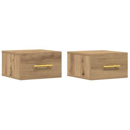 Nachtkasten 2 Stuks Wandgemonteerd Artisan Eiken 35X35X20 Cm Zwart Eiken