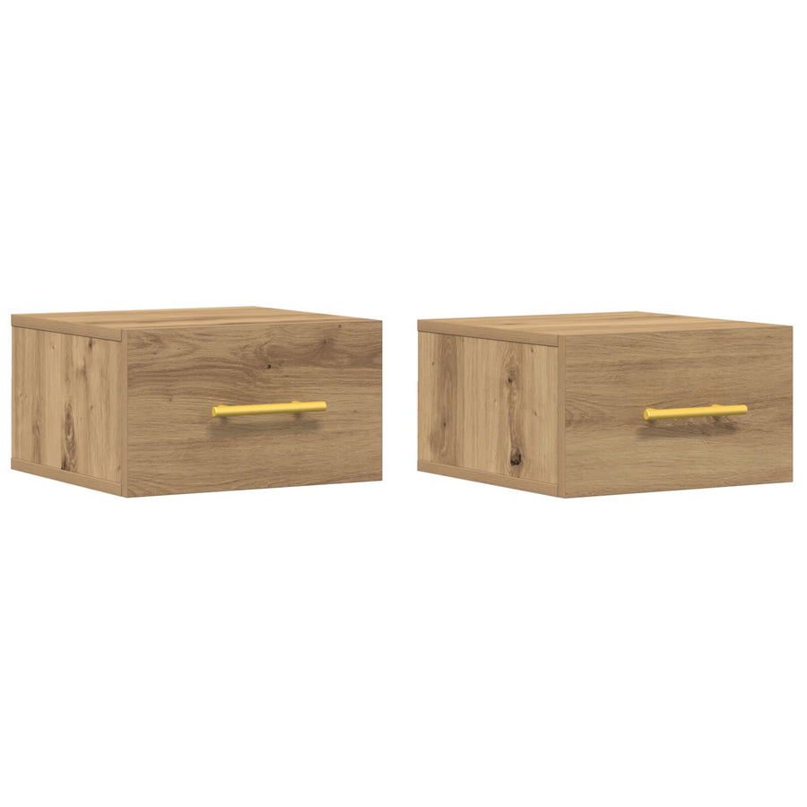 Nachtkasten 2 Stuks Wandgemonteerd Artisan Eiken 35X35X20 Cm Zwart Eiken