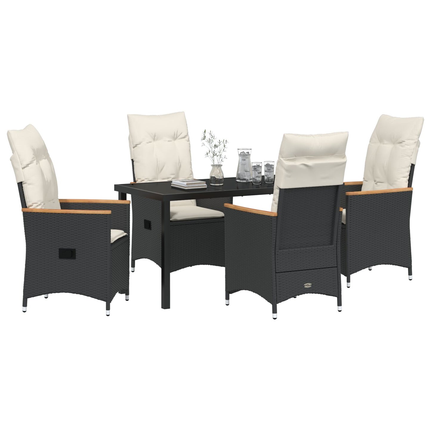 5-Delige Tuinset Met Kussens Zwart Poly Rattan