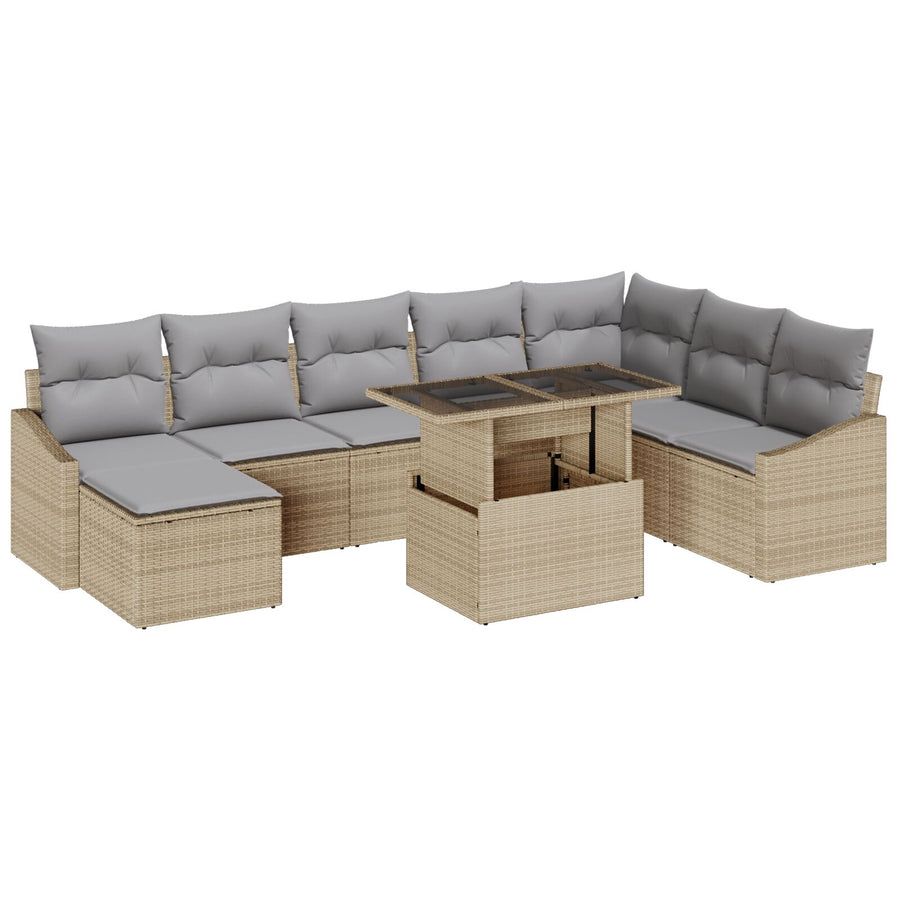 Tuinset Set Van 9 Beige, Grijs Poly Rattan, Polyester