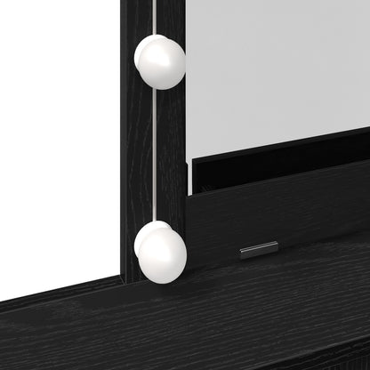 Kaptafel Met Spiegel En Led-Verlichting Zwart Eikenhout