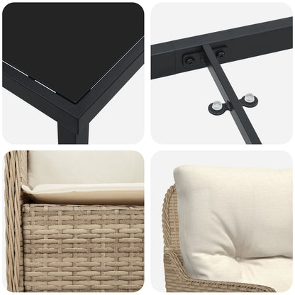 5-Delige Tuin Eetset Met Kussens Beige Poly Rattan