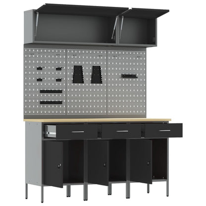 8-Delige Werkbankset - Staal 3x (84 cm) Zwart 3x kast + 3x pegboard + 2x kast met deur