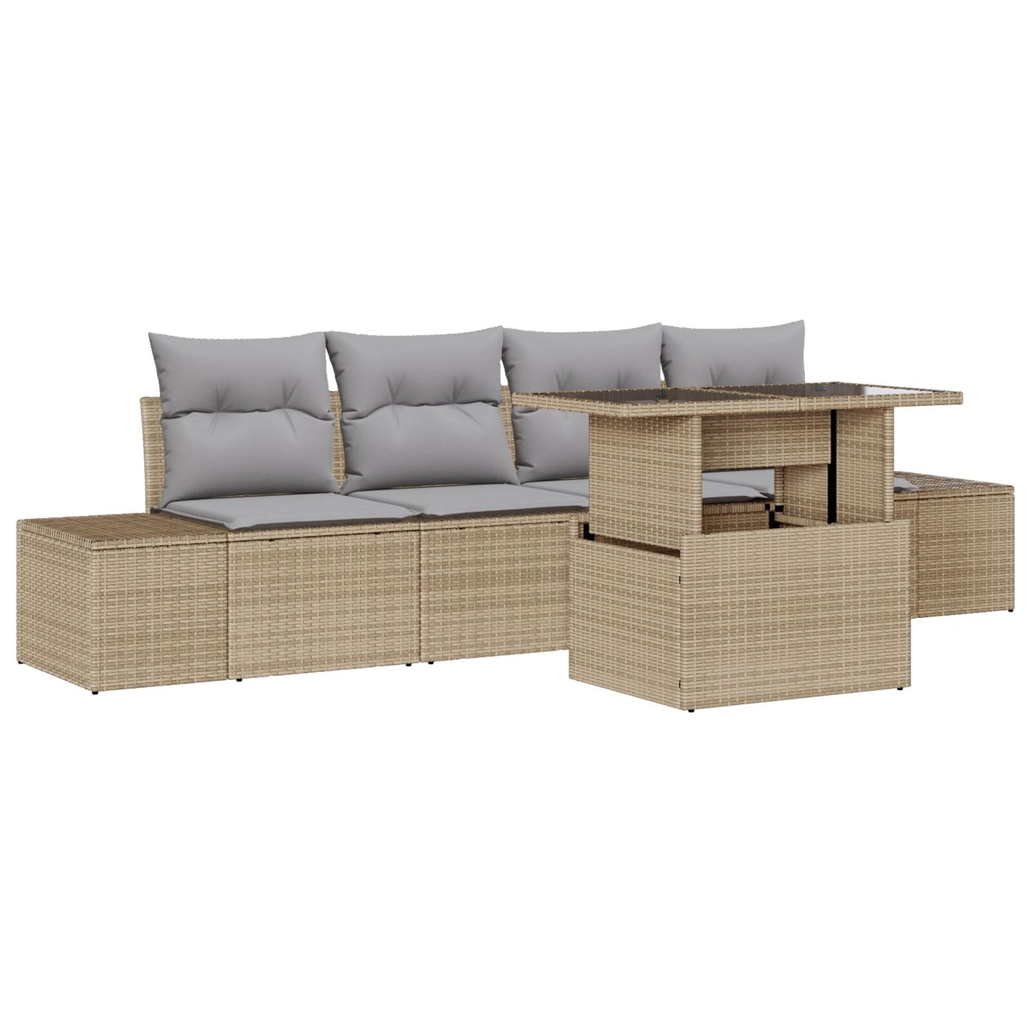 5 Delige Tuin Sofa Set Met Kussens - Beige Poly Rattan
