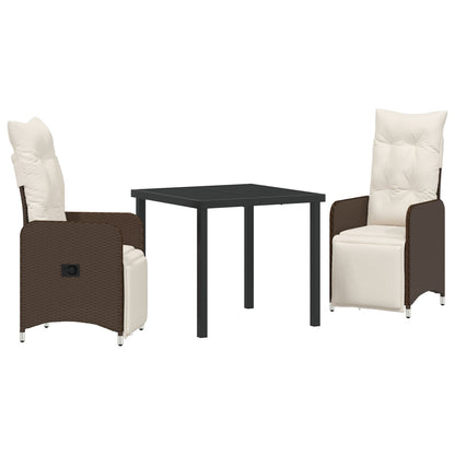 3-Delige Tuinset Met Kussens Bruin Poly Rattan