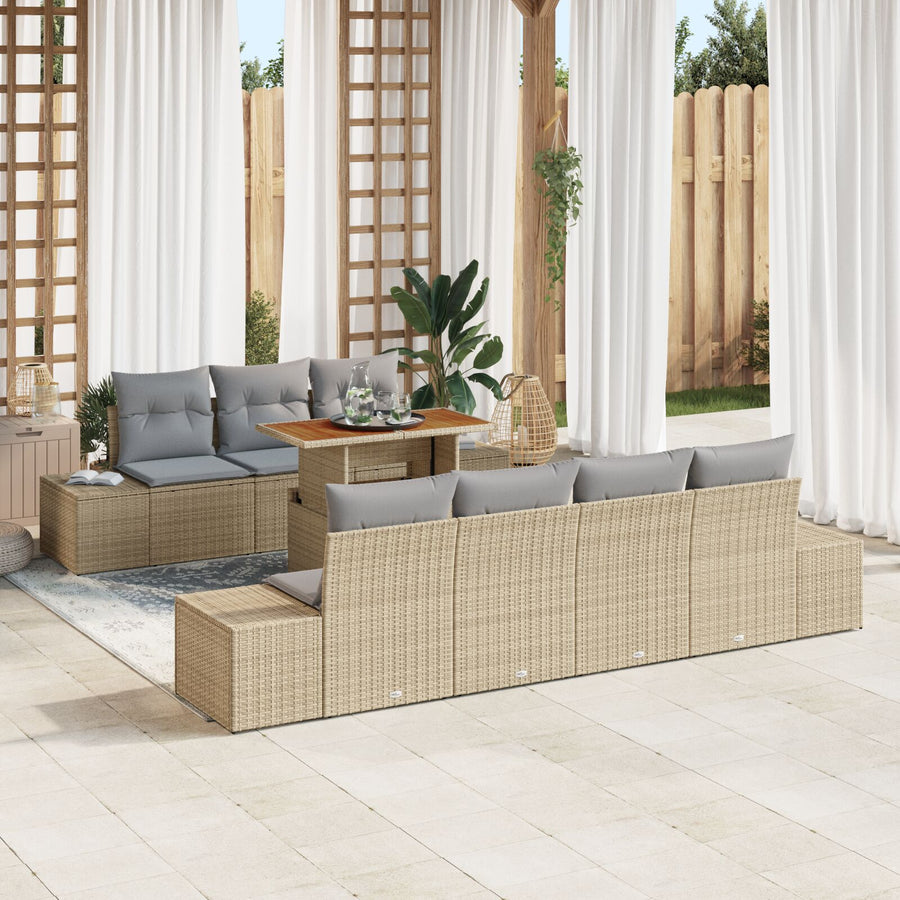 Tuin Sofa Set Set Van 8 Beige Rattan Buiten Tafel Rechthoekig