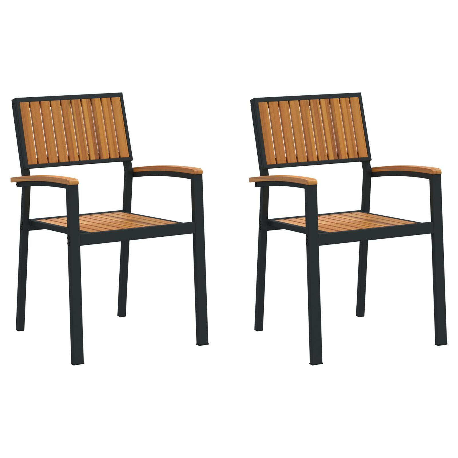 Buitenstoelen 2 Stuks Stapelbaar Massief Hout Acasia & Metaal Natuurlijk en zwart