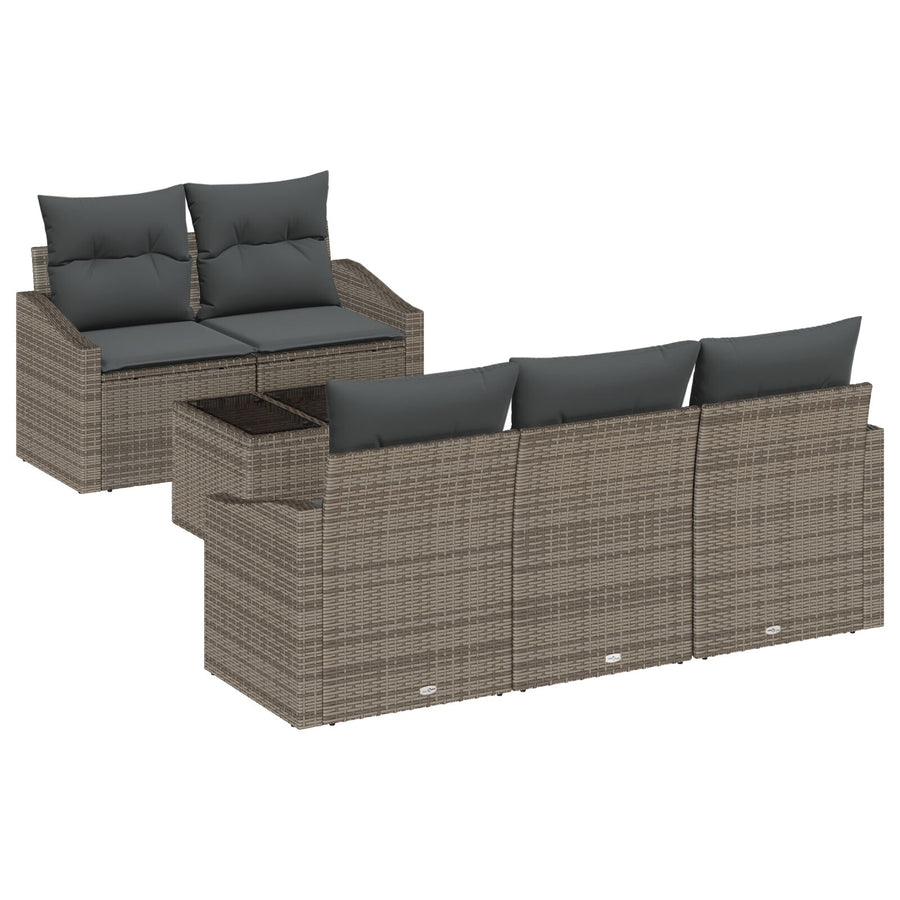 6-Delige Tuinsofa Set Met Kussens Grijs Poly Rattan Gegalvaniseerd Staal