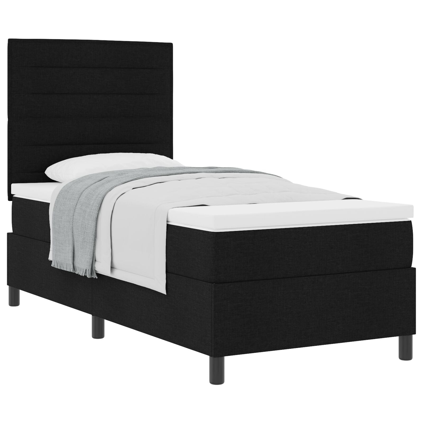 Boxspring Bed Met Matras Eenpersoons Stof Zwart 90 x 190 cm Lijnen ontwerp